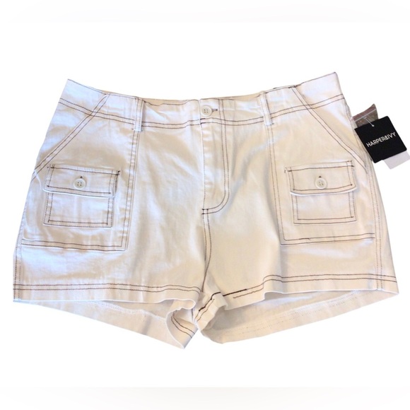 Harper & Ivy Juniors Off White Contrast Cargo Pocket Shorts Size Large - Picture 1 of 9